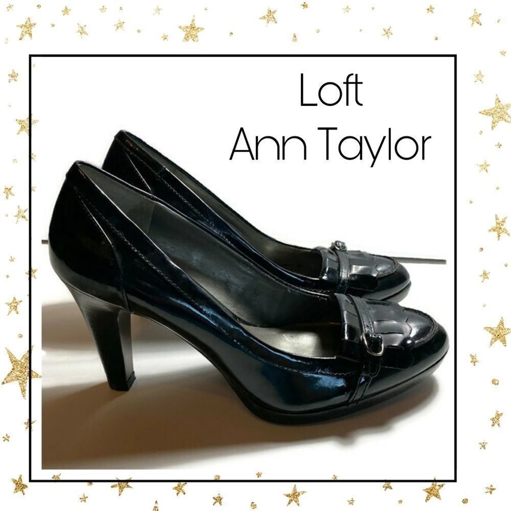 Loft Ann Taylor Black Patent Pumps Heels 6.5